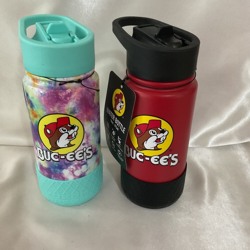 Set Buc-Ees 16oz Insulated Stainless Steel Water Bottles With Straw Lid - Tie-D